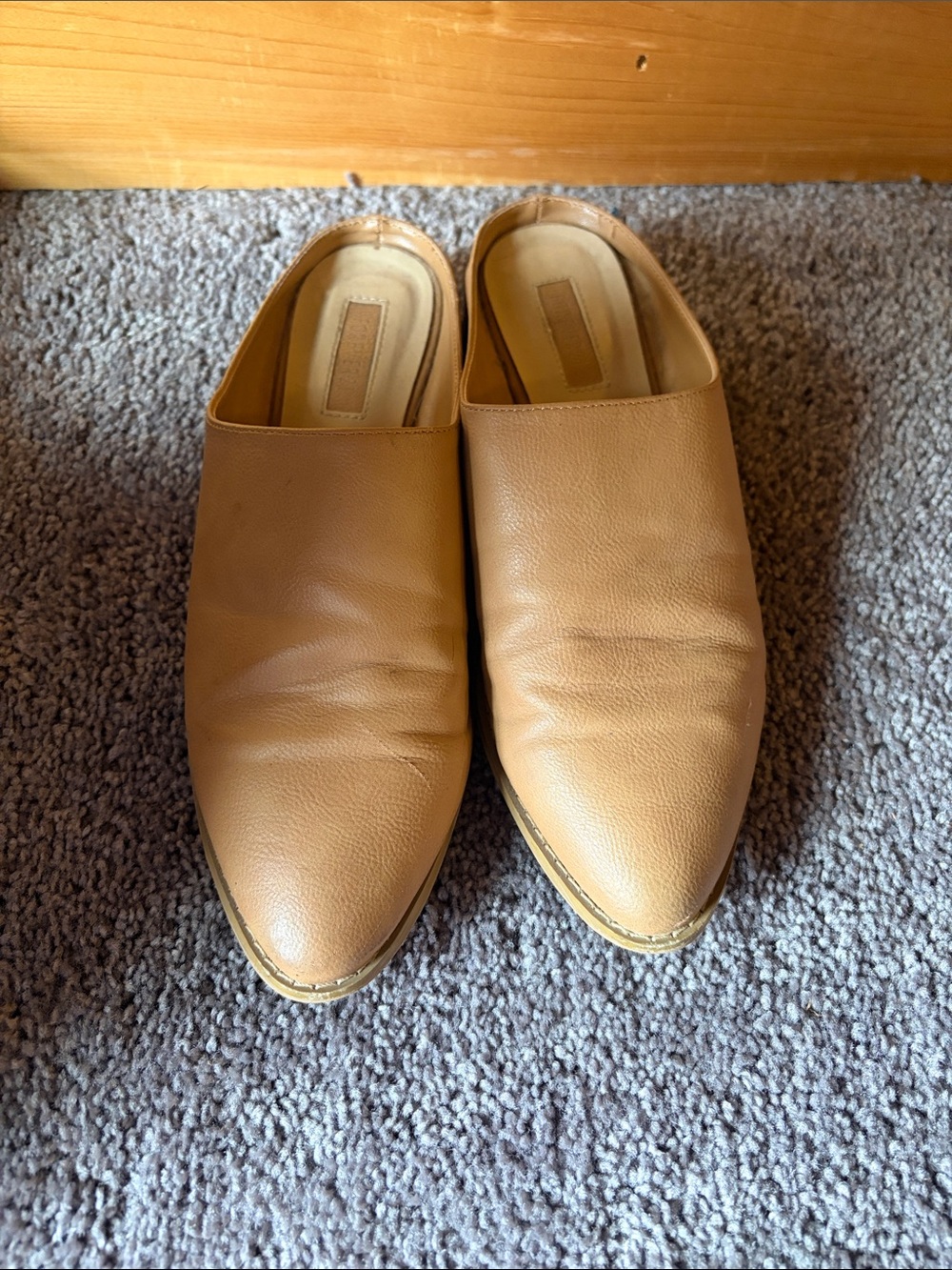 Tan Slip-On Pointed Toe Mules